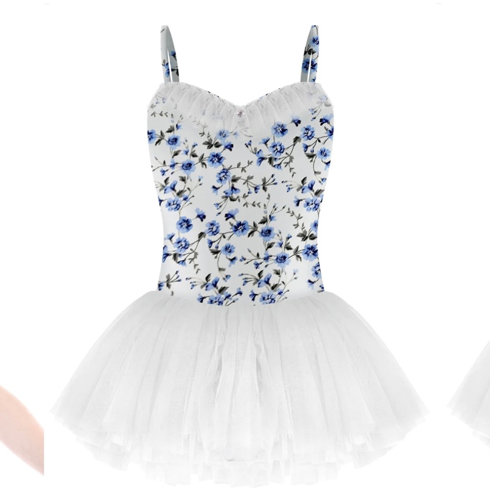 Danse de Paris FLORETTE TUTU WHITE with hair blossom, blue floral child Large